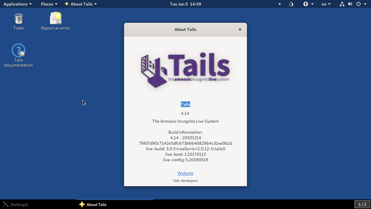 Tails 4.14 with the classic GNOME desktop